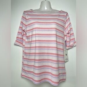 Gloria Vanderbilt Pink Stripes Blouse top women size S/M stretch